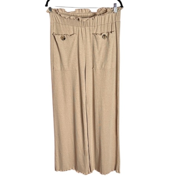 June & Hudson Tan Wide-Leg Pants with Button Details Size 1 - Picture 1 of 4